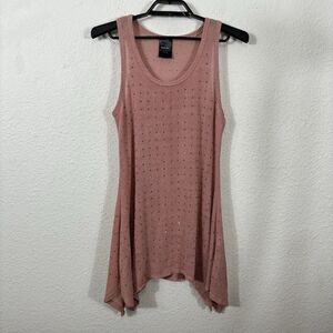 Vocal Tank Top Size M Pink Dusty Rose Semi Sheer Knit Nylon Blend Rocker